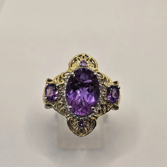 Gorgeous Amethyst Ring with Alexite Accents Size 8. Sterling & 18k Gold! - Picture 3 of 9